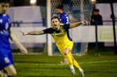 Former Portsmouth midfielder Charlie Bell celebrates his goal last night in the Wessex League derby win at Baffins. Picture by Dave Bodymore