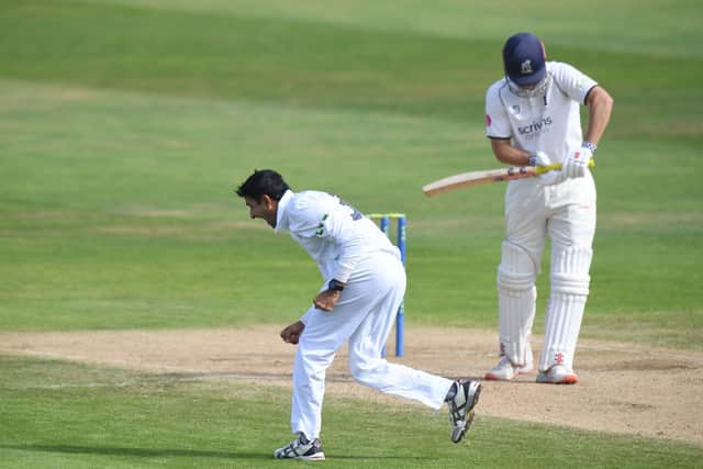 Mohammad Abbas celebrates dismissing Sam Hain. Photo by Tony Marshall/Getty Images.