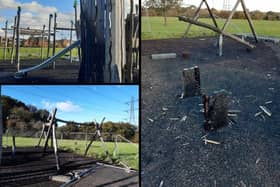 Repairs are underway at the playground in Newlands, Waterlooville which was damaged when it was set on fire in the summer