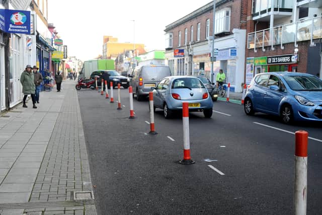 The new temporary cycle lane on Elm Grove, Southsea, has sparked a petition from residents calling for its removal.Picture: Sarah Standing (051120-7886)