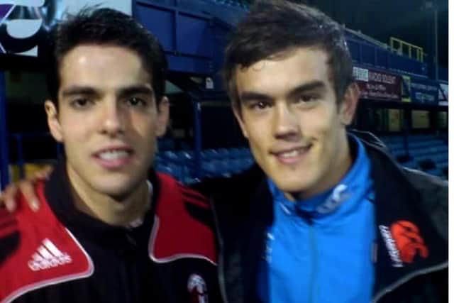 Marlon Pack with Brazilian star Kaka following AC Milan's Fratton Park visit in November 2008