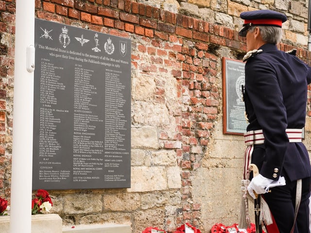Pictured is: HM Lord-Lieutenant of Hampshire, Nigel Atkinson Esq. salute the new memorial. Picture: Keith Woodland (190621-207)