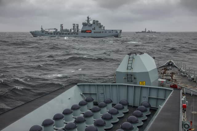 Pictured: HMS Lancaster joins SNMG1 Units for OOW Manoeuvres in the Baltic Regions with RFA Tide Race and HMS Westminster.
Credit: LPhot Dan Rosenbaum, HMS Lancaster
