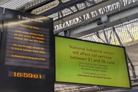 An information board inside Portsmouth and Southsea railway station.