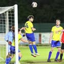 Fleetlands (yellow) lost to Fareham on penalties in the semi-final of the Portsmouth Senior Cup. Picture by Ken Walker