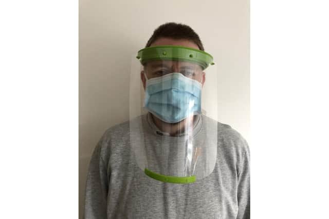 Park Community School design and technology teacher, Daniel Payne, wearing one of his face shields.