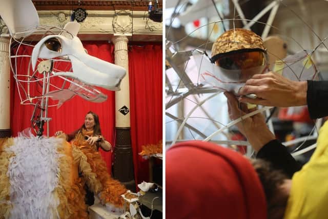 A five-metre-tall fox puppet under construction, which will tour seven towns as part of a Historic England project to celebrate the identity and history of high streets. Picture: Historic England/PA Wire.