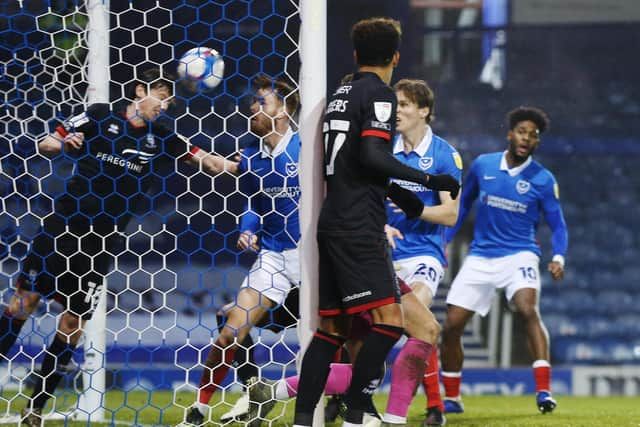 Charlie Daniels felt Ronan Curtis' header against Lincoln crossed the line. Picture: Joe Pepler