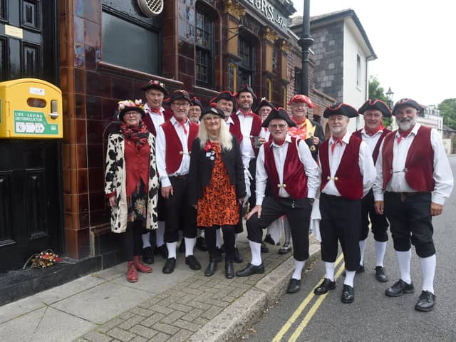 A defibrillator was unveiled at The King Street Tavern in King Street, Southsea, on Thursday, June 9, after Morris dancer Jim Seal from Victory Morrismen had a cardiac arrest at the pub on September 2, 2021.

Pcitured is: The Victory Morrismen.

Picture: Sarah Standing (090622-9788)
