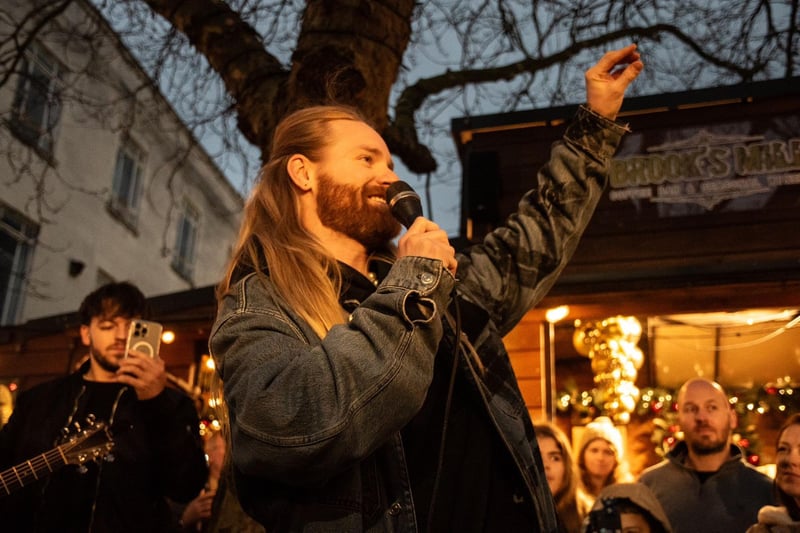 Sam Ryder delighted fans with a surprise rendition of his Christmas single, You're Christmas to me, in Commercial Road, Portsmouth.