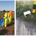 Highways England contractors doing a litter pick at Farlington Marshes