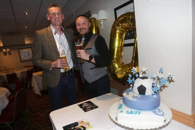 Let's celebrate pictures of Paul Allan, (waistcoat) who was 50 last Sunday and his friend Paul Griffub, (Griff) (in suit jacket) who is 50th this Friday. Pictured at their joint party at the Innlodsge in Portsmouth.Picture: Sam Stephenson.