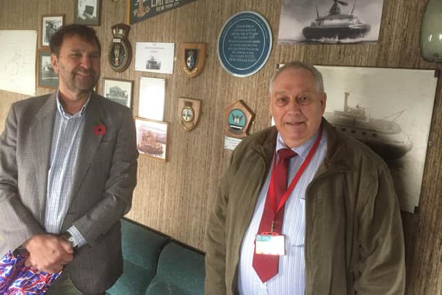 The plaque at the Hovercraft Museum in memory of 14 people who died during the oil tanker Pacific Glory disaster in 1970. Brian Mansbridge. former pilot of the hovercraft, and Chas McGill, firefighter who was one of the first on scene from Southampton and is still serving today 55 years after joining up.