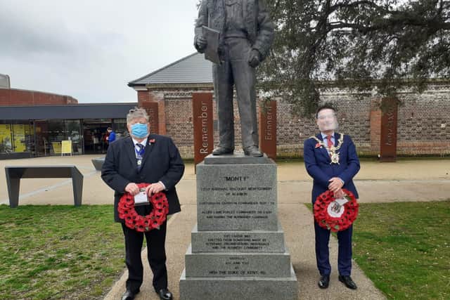 Lord Mayor Cllr Rob Wood (right) alongside Cllr Frank Jonas in placing wreaths in remembrance of the Battle of El Alamein.