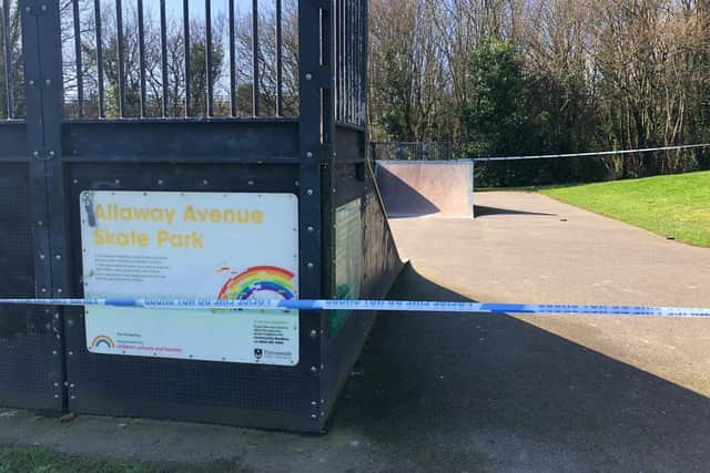 Police have cordoned off a large area in Allaway Avenue in Paulsgrove on March 1, 2020. Paulsgrove Skate Park has also been cordoned off by police. Picture: David George