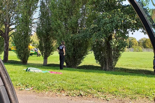 The air ambulance was at the King George V playing fields in Cosham just after 11.30am on September 13 2020. Picture: Tim Hearn