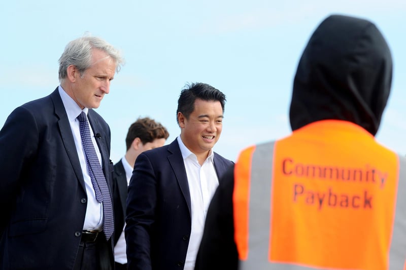 Minister Damian Hinds for prisons, parole and probation, visited a community payback project on Hayling Island on Thursday, September 21, where offenders took part in the Great British Beach Clean to repay their debts to society while also tangibly benefitting the environment and their local communities. 

Pictured is: (l-r) Minister Damian Hinds for prisons, parole and probation, with Alan Mak MP.

Picture: Sarah Standing (210923-1685)