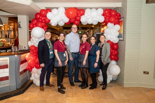 Brewers Fayre staff at the busy opening day. Picture: Mike Cooter (040323)