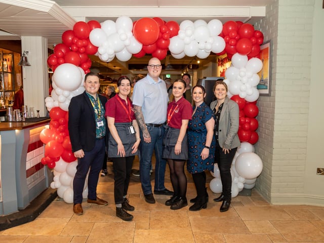 Brewers Fayre staff at the busy opening day. Picture: Mike Cooter (040323)