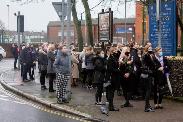 Mourners near St Mary's Church, Fratton, Portsmouth.
Picture: Habibur Rahman