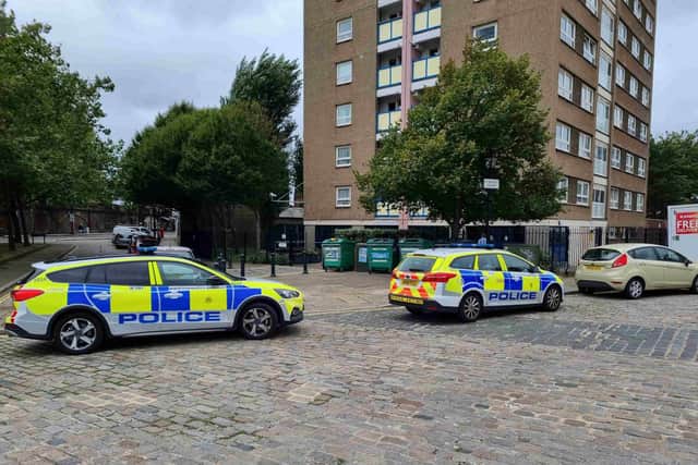 Police attend incident at the junction of Butcher Street and St Georges Square. Picture: Stuart Vaizey