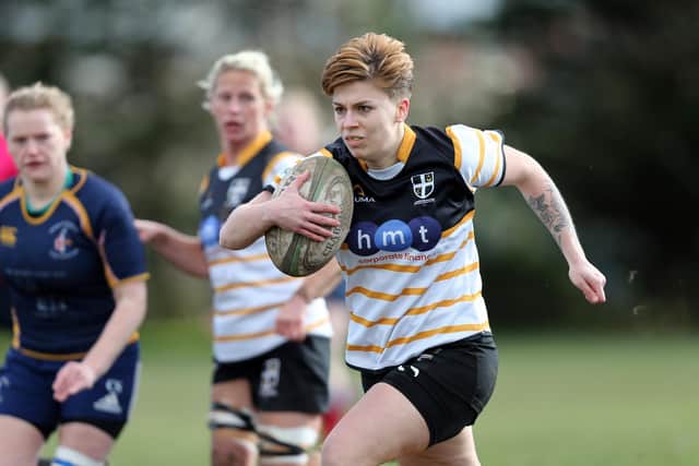 Georgie Outhwaite embarks on a try-scoring run against Ellingham & Ringwood. Picture: Chris Moorhouse