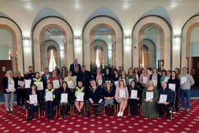 Lord Mayor Frank Jonas (centre) with key workers being given freedom of the city