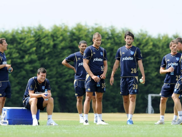 Michael Brown,  David Nugent, Hayden Mullins, Marc Wilson and Tommy Smith on the first day of pre-season under Steve Cotterill in July 2010. Picture: Robin Jones