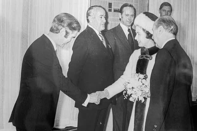 Pictured: John Huffell with HRH the Queen at IBM, Havant in December 1974
Picture: submitted