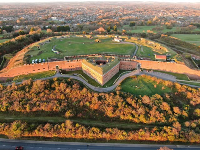 Stunning autumnal aerial view of Fort Purbrook by Brandon Passingham/Magpie Drone Services. Instagram: @magpiedroneservices