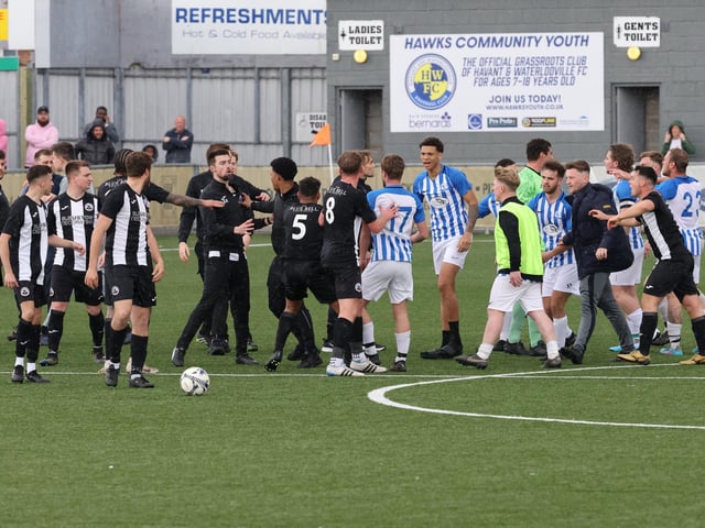 Tempers rise at Westleigh Park. Picture by Kevin Shipp