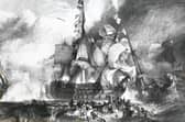 The 'HMS Victory' flying the signal 'England expects' at the Battle of Trafalgar, 21st October 1805. After Turner. (Photo by Hulton Archive/Getty Images)