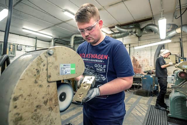 Employees of Focus SB, of Hastings, East Sussex. More support for manufacturers is needed, according to the Manufacturing Barometer, the largest survey of SME manufacturers in England.
