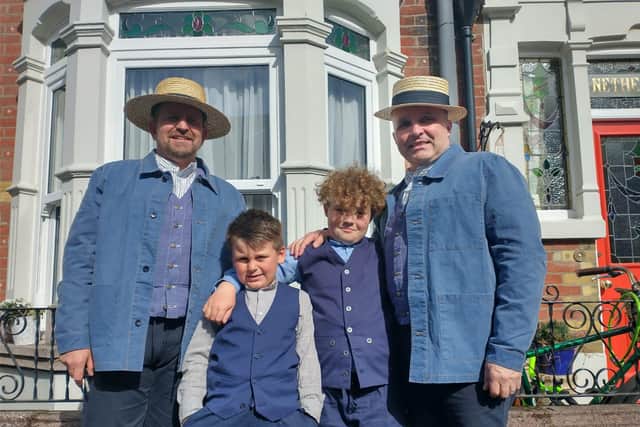 Andrew Talbot-New, along with his husband Garry and two adopted children, Ki and Tommy, lived in an Amish community during a Channel 4 documentary The Simpler Life. Picture: Channel 4/Five Mile Productions.