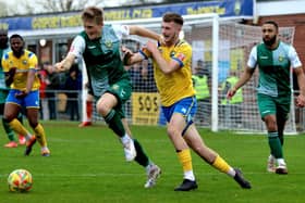 Maxwell Kinsey-Wellings, right, on his home debut for Gosport against Hendon. Picture by Tom Phillips