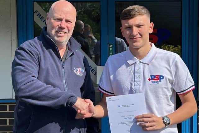 PSP managing director Frank Dixie congratulating Ben Haste