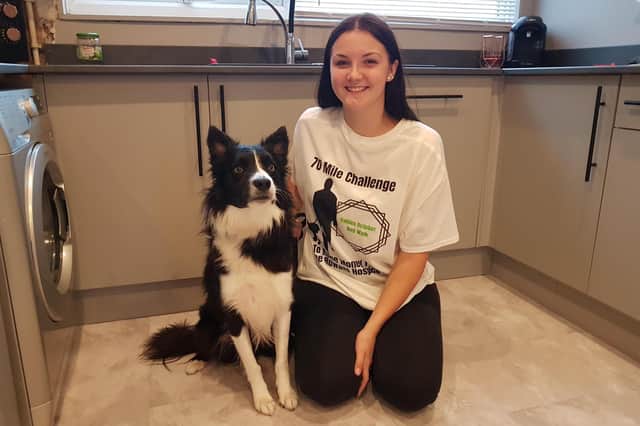 Hallie Scobie, 16, is walking 70 miles in October with her dog Chase to raise funds for Rowans Hospice