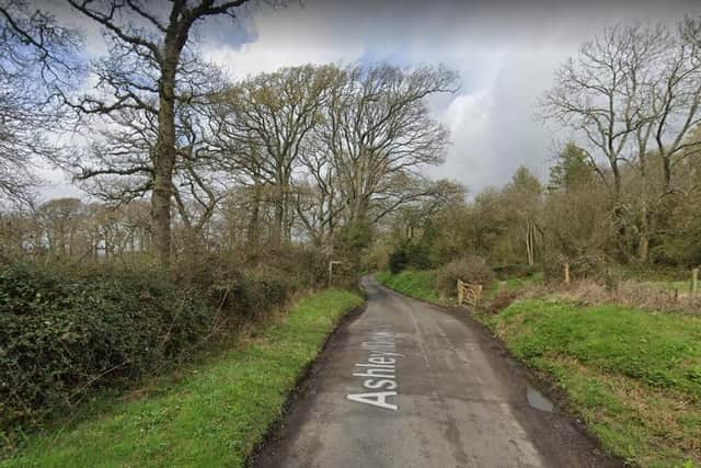 The pile of rubbish was dumped on a verge in Ashley Down Lane, Boarhunt, Fareham, and set on fire. Picture: Google Street View.
