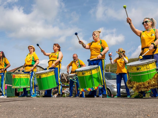 Members of the Big Noise Community Samba Band greeted visitors as the festival opened. Picture: Mike Cooter (210522)
