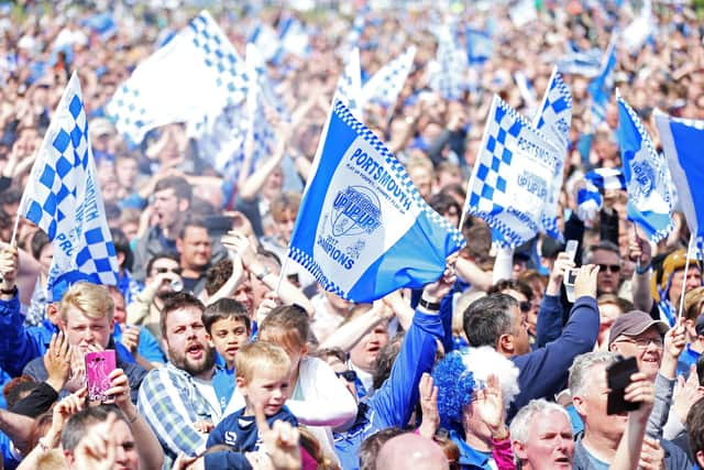 Pompey fans celebrating League Two title success on Southsea Common in May 2017. Picture: Joe Pepler