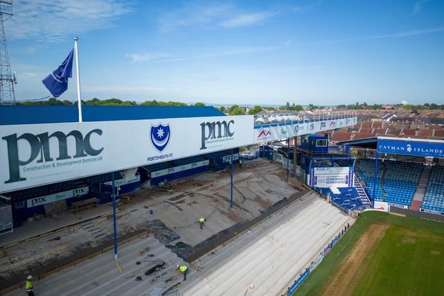 Work on the North Stand lower will create 600 extra seats at Fratton Park.

Picture: Michael Woods / Solent Sky Services