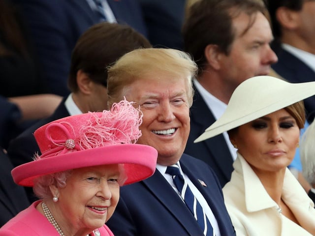 The Queen and Donald and Melania Trump at the D-Day 75 National Commemorative Event on Southsea Common in 2019 Picture: Chris Moorhouse (050619-14)