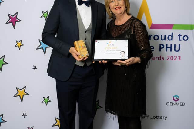 The Portsmouth Hospitals University NHS Trust (PHU) annual staff awards ceremony was held at The Gaiety on November 17, 2023. Picture by Marcin Jedrysiak.
Working Together for Patients Award: Zhi-Wei Tuttiett, Physiotherapist, with Liz Rix