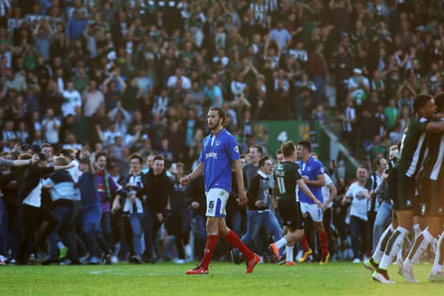 Pompey suffered a last-gasp defeat at Plymouth in May 2016 to be eliminated from the League Two Play-Off semi-finals. Picture: Joe Pepler