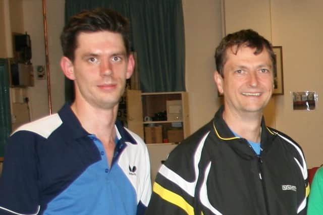 Dave Woodacre (left) and Richard Billings helped Soberton A to victory in their latest Portsmouth Table Tennis League fixture