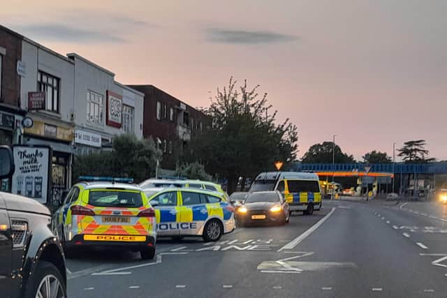 A large police presence was seen in Hilsea on Monday evening. Picture: David George