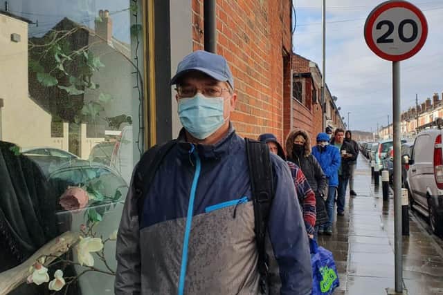 Robin Jackson, 45, waiting in the queue. Picture: Habibur Rahman