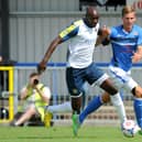 Marvin Morgan, left, in action for Hawks in a pre-season friendly against Eastleigh. Picture: Allan Hutchings