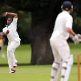 Zeeshan Hazell, pictured here bowling, top scored for Bedhampton as their Hampshire League 100 per cent winning record was ended in Southampton.
Picture: Chris Moorhouse