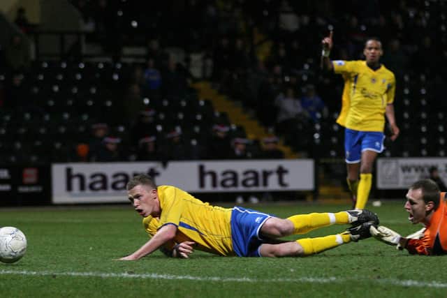 Tony Taggart watches the ball go in for the FA Cup winner at Notts County in December 2007. Pic Empics